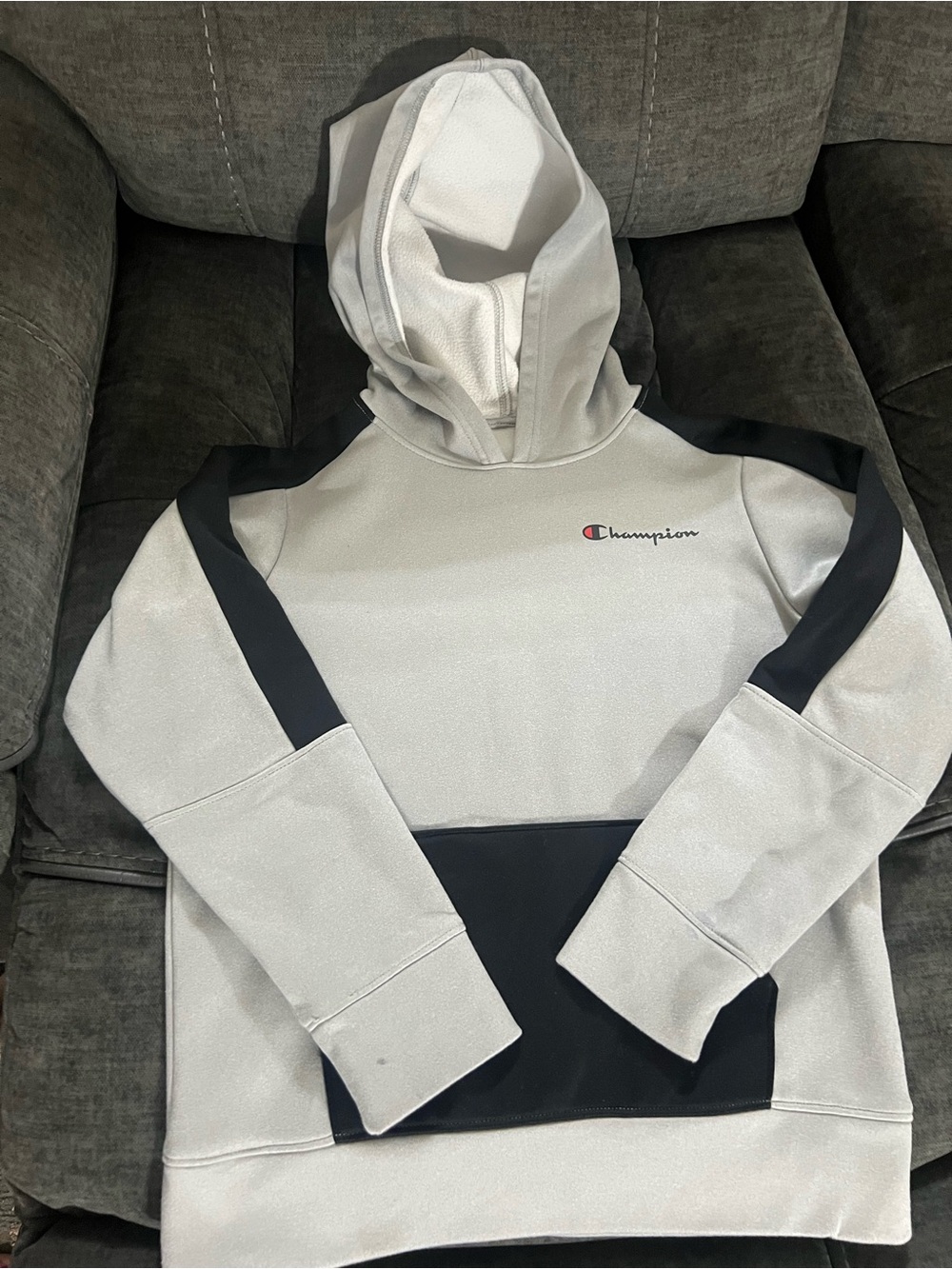 Champion Two-Tone Hooded Sweatshirt - Light Gray & Black